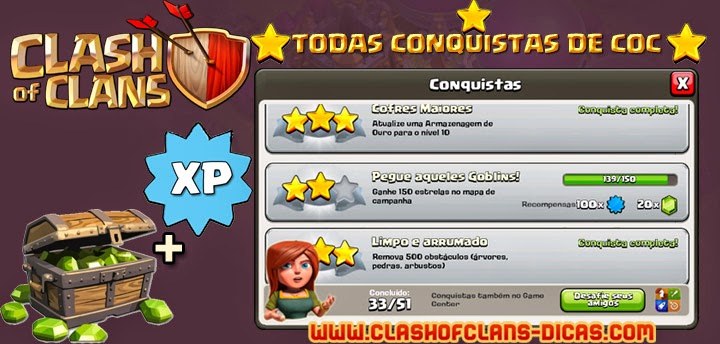 Todas Conquistas de Clash of Clans - Quanto de XP no total?