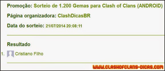 Ganhador da promoção de Gemas Grátis em Clash of Clans - Gift Card