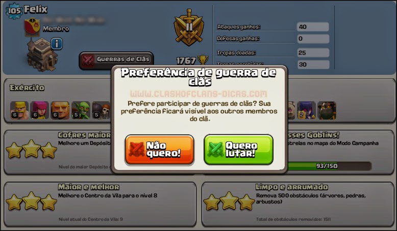 Como escolher se quer participar ou não de Guerras - Clash of