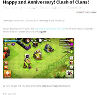 Anúncios evento aceleração uma gema no aniversário de 2 anos Clash of Clans