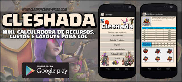 Dica de aplicativo complementar Clash of Clans: Cleshada