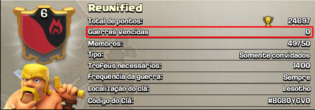 Um clã nível 6 sem nenhuma vitória em Guerra