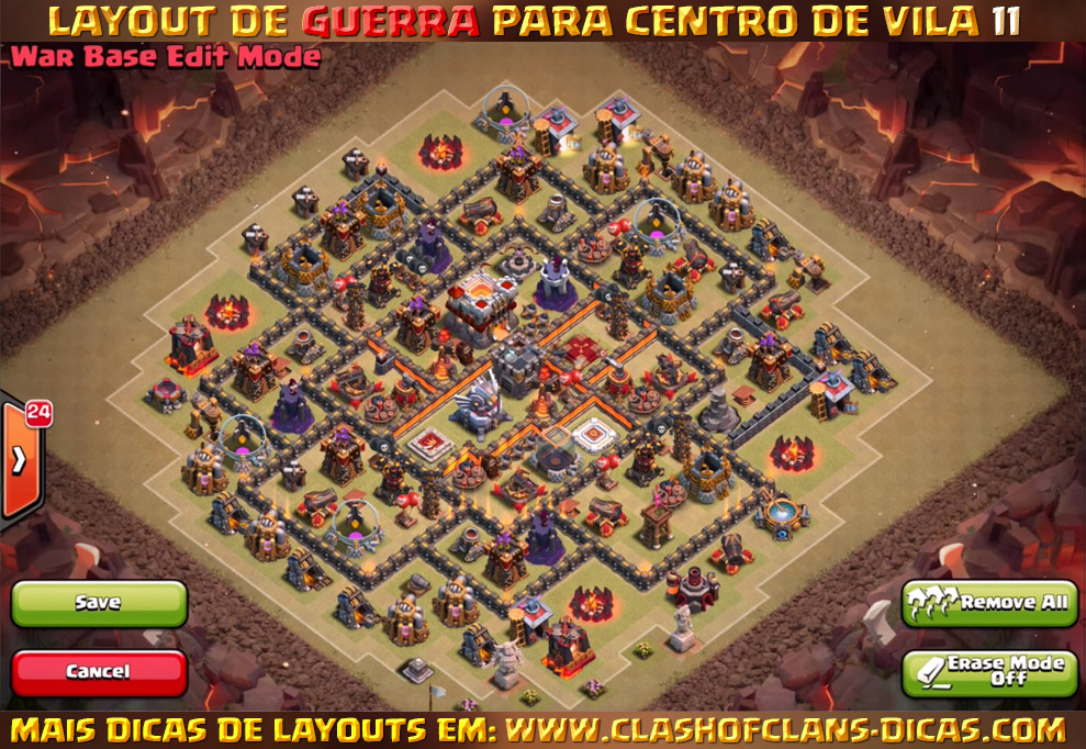 Layouts Centro de Vila 11 em Guerra - Town Hall 11 war layout