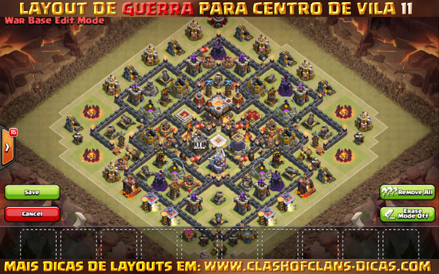 Layouts Centro de Vila 11 em Guerra - Town Hall 11 war layout