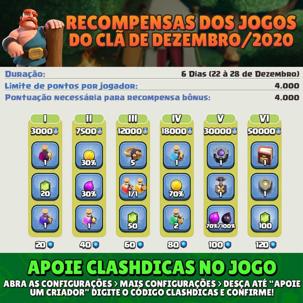 Recompensas dos Jogos do Clã de Dezembro/2020