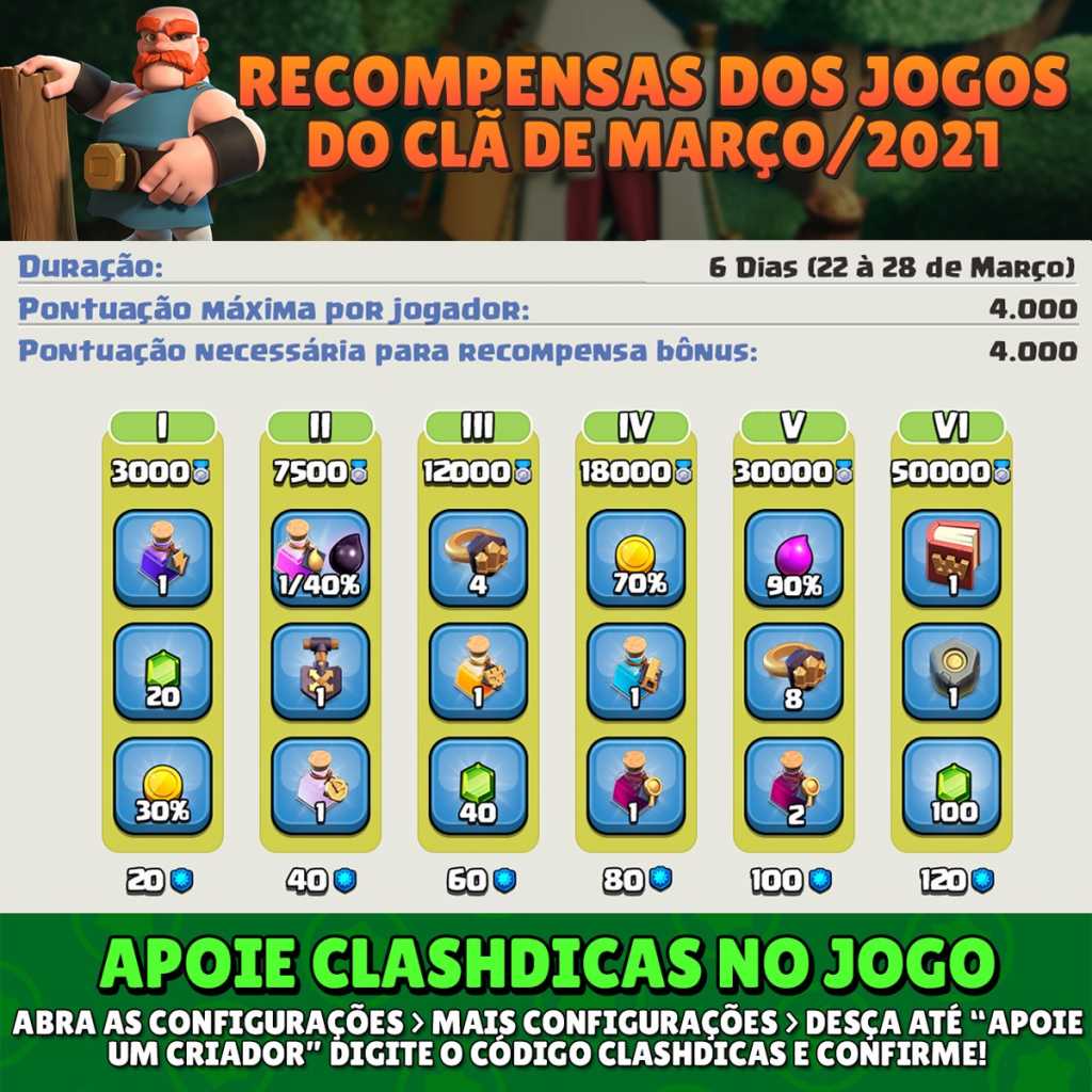 Recompensas dos Jogos do Clã de Março/2021