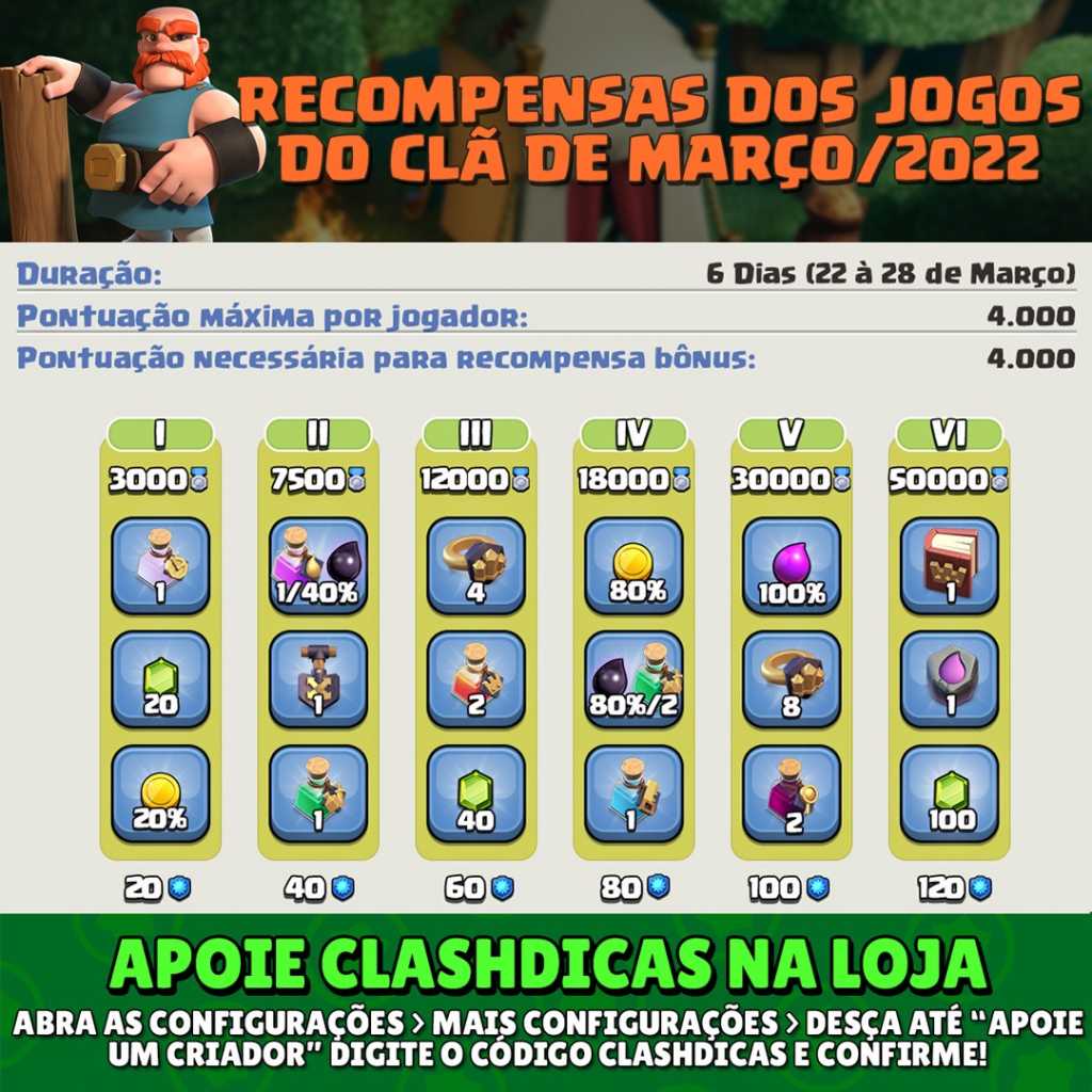 Recompensas dos Jogos do Clã de Março/2022