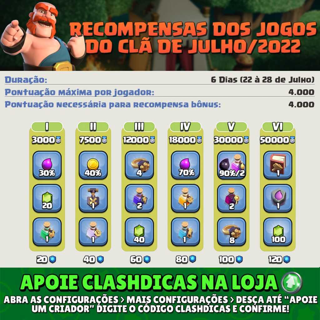 Recompensas dos Jogos do Clã de Julho/2022