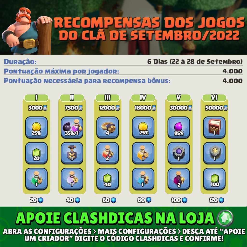 Recompensas dos Jogos do Clã de Setembro