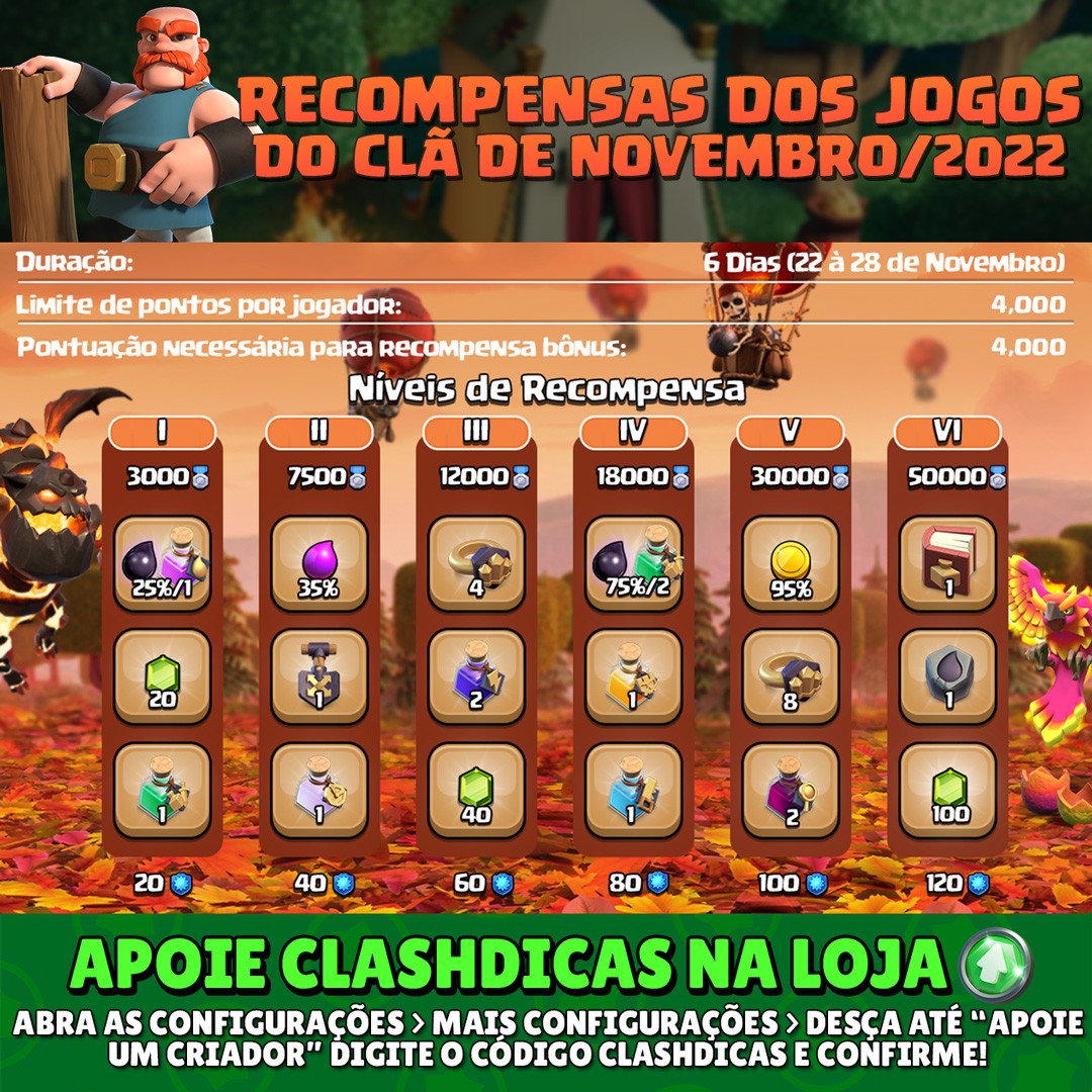 Recompensas dos Jogos do Clã – 22 à 28 de Novembro/2020 - Clash of