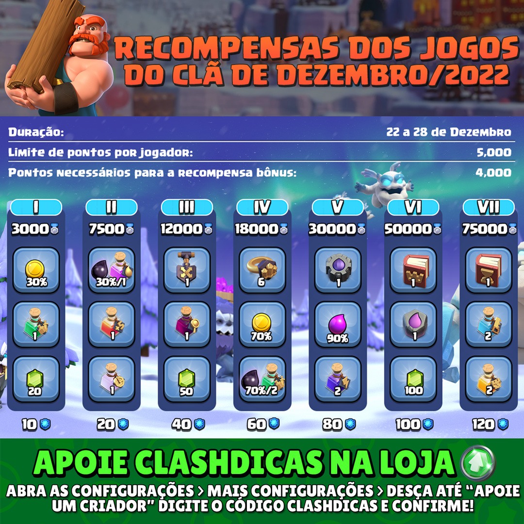 PRÓXIMAS RECOMPENSAS JOGOS DO CLÃ DE NOVEMBRO 2022 - CLASH OF