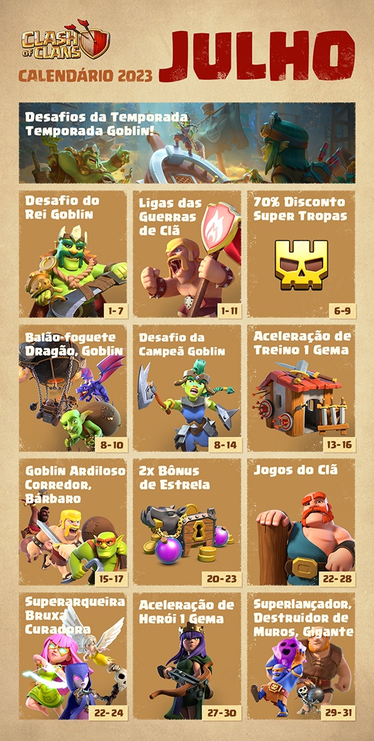 Calendário de Setembro: Xadrez Clash com Desafios Especiais, Skins  Temáticas e Mais - Clash of Clans Dicas