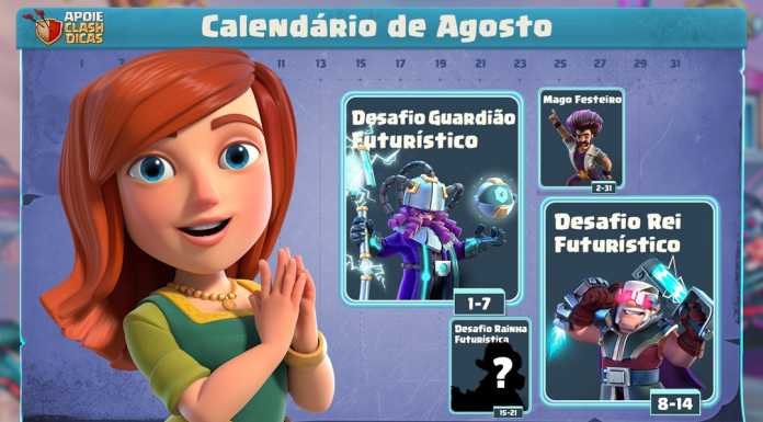 Calendário de Agosto: Temporada do 11º Clashversário, Skins Futurísticas e Eventos