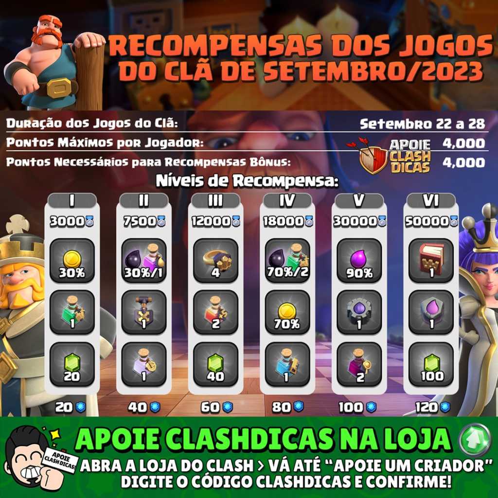 Recompensas de Setembro 2023 nos Jogos do Clã