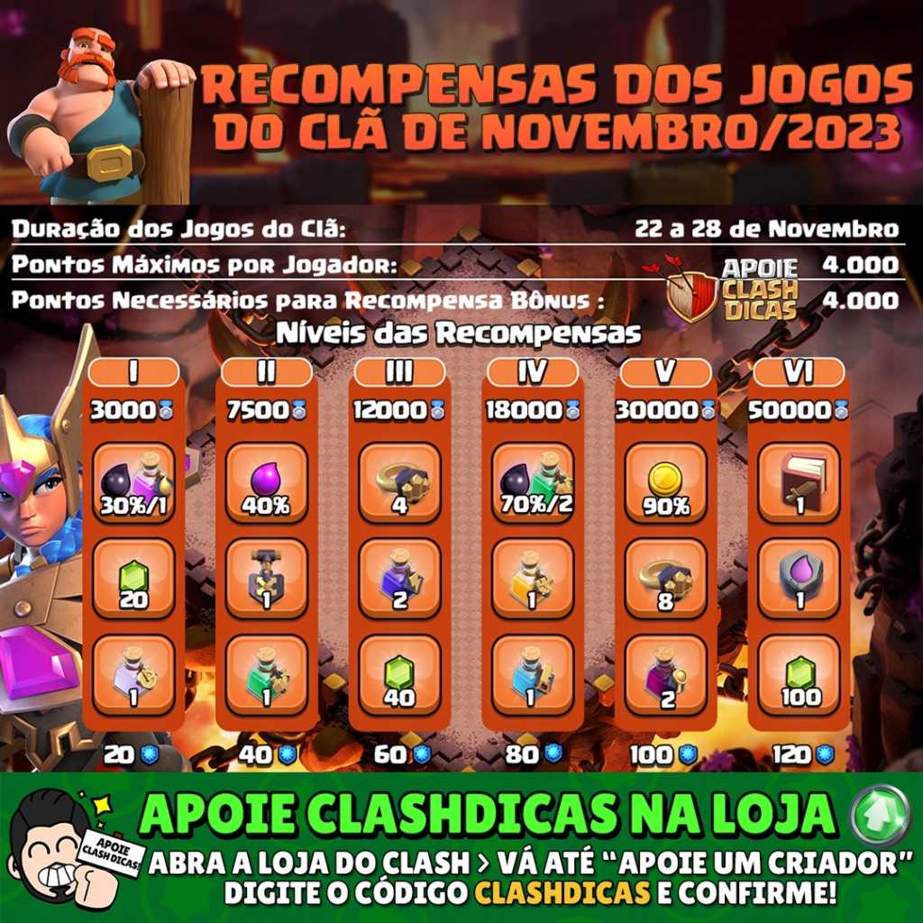 Recompensas dos Jogos do Clã Novembro 2023