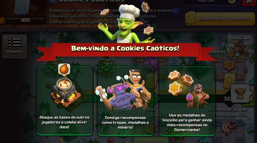 Evento Cookies Caóticos: Consiga a Skin do Rei de Biscoito, Equipamento  Épico e Tropas Temáticas de Natal - Clash of Clans Dicas