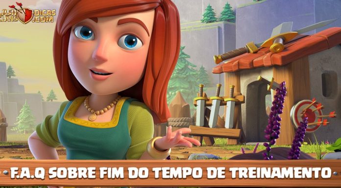 Supercell Responde: O Que Vai Acontecer com o Clash Após o Fim do Tempo de Treinamento? Ilustração de personagem do Clash of Clans explicando o fim do tempo de treinamento.