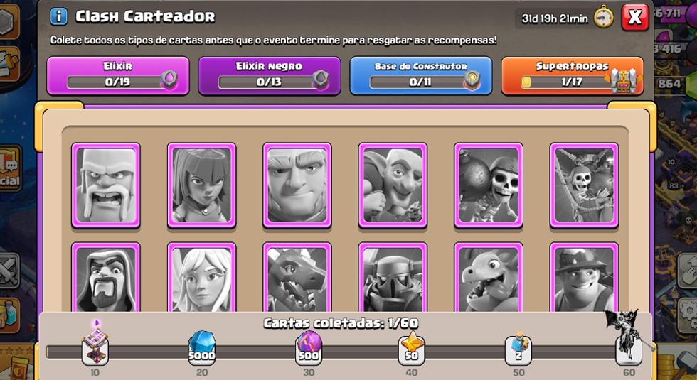 Coleção de cartas do evento Clash Carteador em Clash of Clans Coleção de cartas do evento Clash Carteador em Clash of Clans