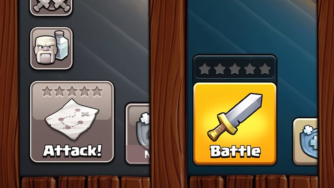 Mudanças no botão Batalhar de Clash of Clans Novo botão Batalhar de Clash of Clans com acesso ao exército e registro de batalhas
