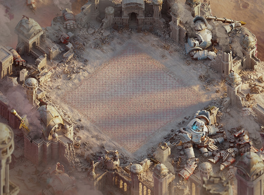 Paisagem de Guerra Guerra Enferrujada de Clash of Clans Paisagem Guerra Enferrujada com destroços de Titãs e cenário de destruição